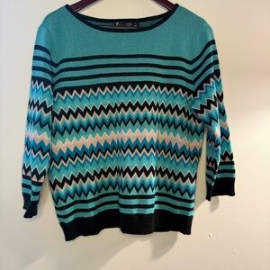 Avenue Teal and Black Chevron Sweater